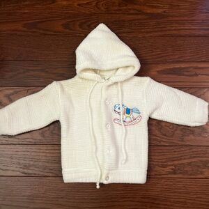Vintage Pastel Embroidered Hooded Horse Sweater Up to 6 Months